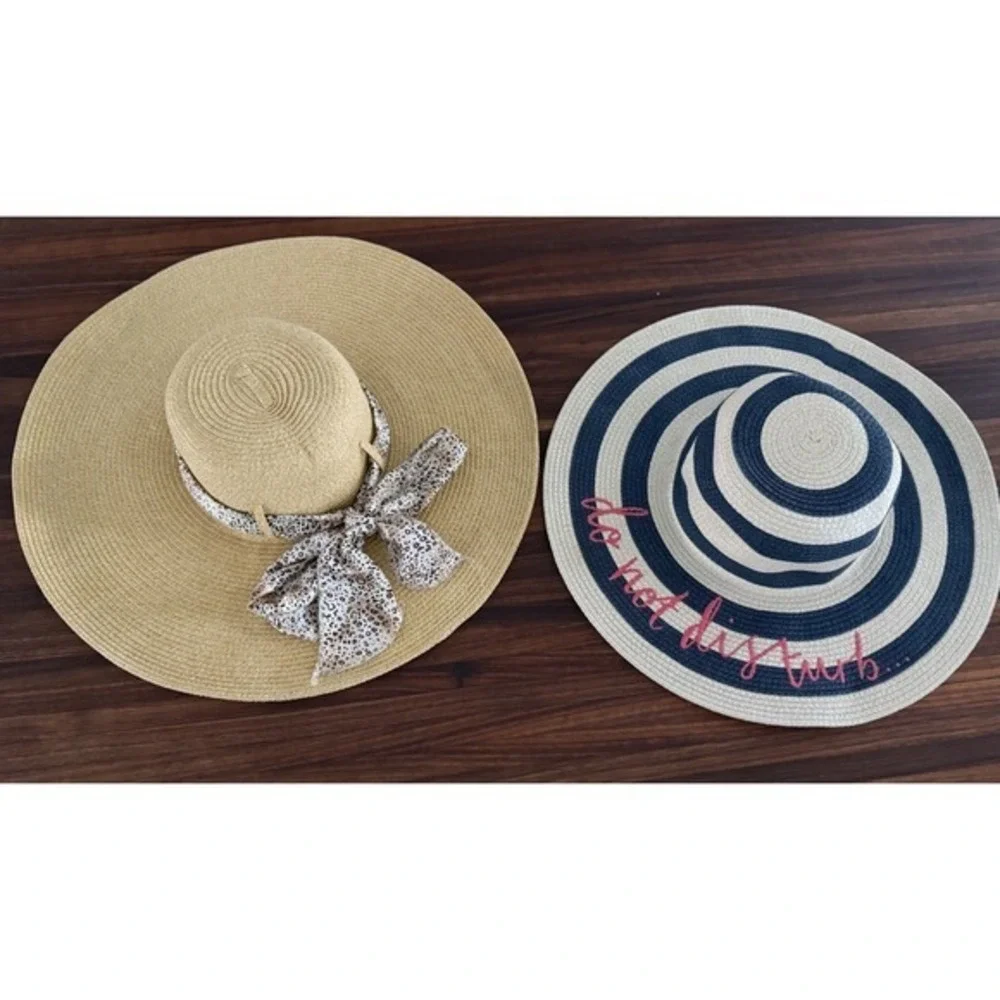 Floppy Straw Sun‎ Hats Women's OS Beach Ready Lot Of 2